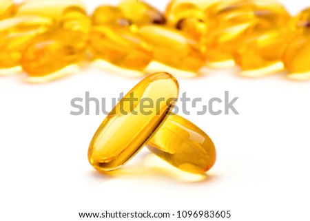 Omega 3 gel capsules isolated on white background