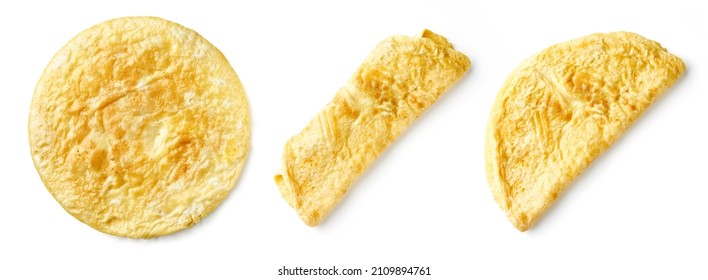 Omelet isolated on white background, top view