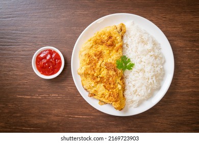 Omelet or Omelette with Rice and Ketchup