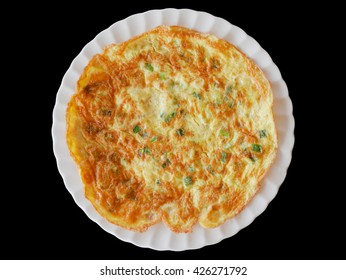 Omelette On White Plate Isolated On Black Background (with Clipping Path)