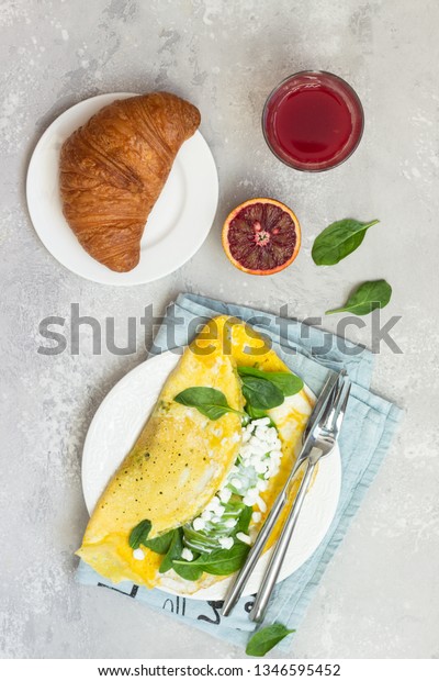 Omelette Spinach Avocado Fresh Farm Cottage Stock Photo Edit Now