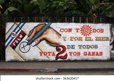 OMETEPE ISLAND, NICARAGUA - CIRCA JANUARY 2013: Hand Painted Sandinista National Liberation Front Political Sign