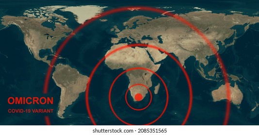 Omicron COVID-19 Variant On Global Map, New Coronavirus Spreads Around World From South Africa. Concept Of Economy Crisis And Corona Virus Pandemic. Elements Of This Image Furnished By NASA.