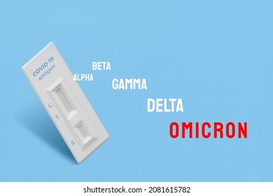 Omicron, New Coronavirus Variant Of Concern. Fast Antigen Test To Identify Coronavirus In Swabs Of Patients. Names Of Corona Virus Variants Causing Covid Disease.