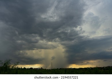 Ominous Rain Clouds And Lightning,Black And White Dark Cloud In Rainy Season,Soft And Blur Focus