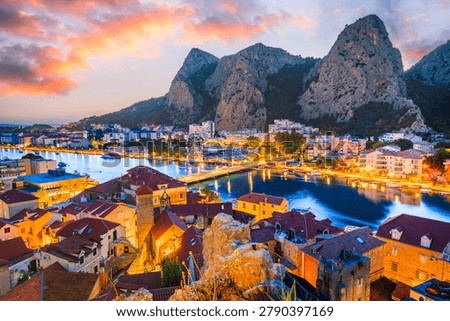 Omis, Croatia. Dramatic Dalmatian cliffs meet the emerald waters of the Cetina River.