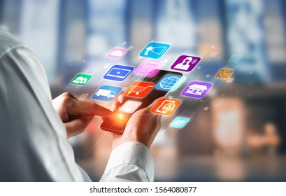 Omni channel technology of online retail business. Multichannel marketing on social media network platform offer service of internet payment channel, online retail shopping and omni digital app. - Shutterstock ID 1564080877