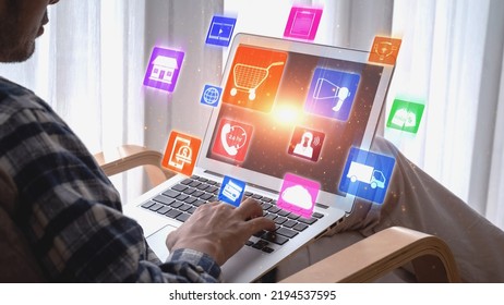 Omni channel technology of online retail business approach. Multichannel marketing on social media network offer service of internet payment channel, online retail shopping and omni digital app - Shutterstock ID 2194537595