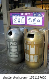 OMOTE-SANDO, TOKYO/JAPAN - OCTOBER 28, 2019: Trash Bin For Classification And Recycling Installed In Omote Sando Street Side Walk.