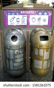 OMOTE-SANDO, TOKYO/JAPAN - OCTOBER 28, 2019: Trash Bin For Classification And Recycling Installed In Omote Sando Street Side Walk.