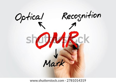 OMR - Optical Mark Recognition acronym, technology concept background