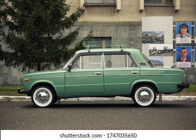 Omsk city / Russia - may 9, 2012: classic car Lada VAZ 2106 takes part in the local car meeting. Side view