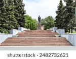 Omsk, Omsk Region, Russian Federation - June 5, 2024. Monument to V.I. Lenin in Leninsky Square