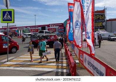 Omsk, Russia - June 29 2021: Entry To Parking Cars Of Competitors. Silk Way Rally.