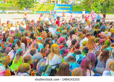 Omsk, Russian Federation, 08.17.2019: Festival Of Colors.