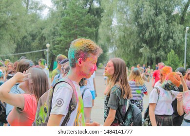 Omsk, Russian Federation, 08.17.2019: Festival Of Colors.