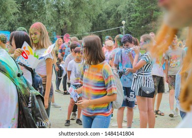 Omsk, Russian Federation, 08.17.2019: Festival Of Colors.