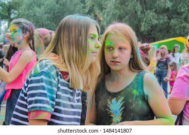 Omsk, Russian Federation, 08.17.2019: Festival Of Colors.