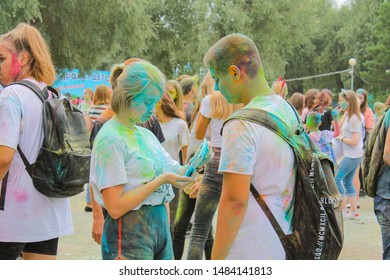 Omsk, Russian Federation, 08.17.2019: Festival Of Colors.