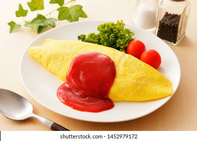 Omurice. Japanese Omelette With Rice