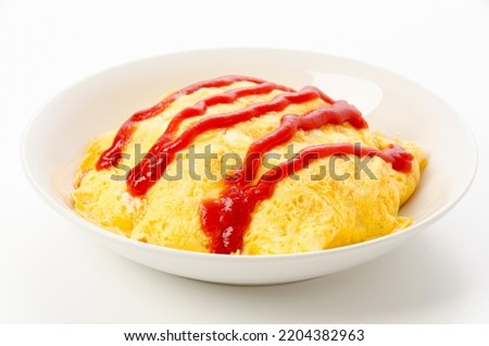 Omurice, Japanese omelette rice on white dish