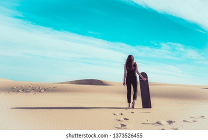 On 11/8/2017 Woman Go To Play Sand Board In Australia At Port Stephen