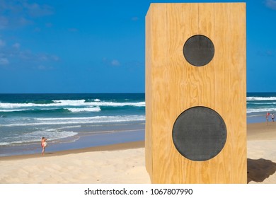 On The 12th April 2018 This Giant Speaker On The Beach Stood Tall At Surfers Paradise On The Gold Coast. 