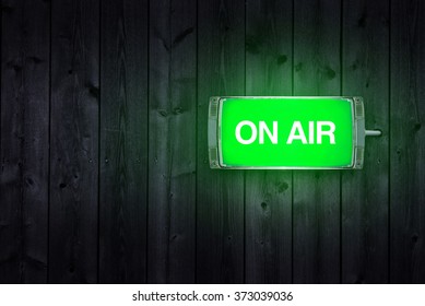 On Air Sign, Green Illuminated Radio Station Signage.