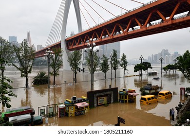 On August 19, 2020, The No.5 Flood Peak Of The Yangtze River Passed Through Chongqing, China, And Binjiang Road In The South Bank Was Submerged.