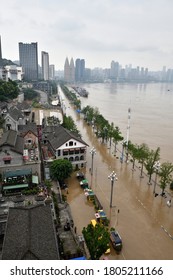 On August 19, 2020, The No.5 Flood Peak Of The Yangtze River Passed Through Chongqing, China, And Binjiang Road In The South Bank Was Submerged.