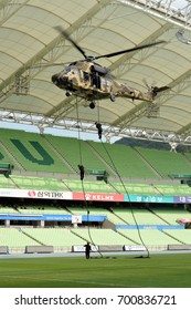 On August 22, 2016, The South Korean Military And Police Officers And Firefighters Conducted The UIchi Focus Lens Exercise At The Daegu World Cup Stadium In Daegu, South Korea.
