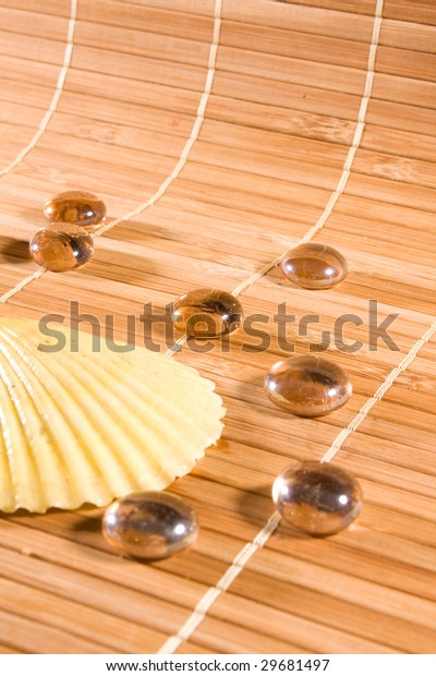 Gems And Seashell On Bamboo Straws Background On Bamboo Straws Background Stock Photo Edit Now 29681497
