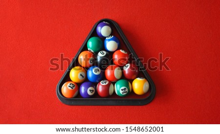 On the billiard table billiard balls. The view from the top