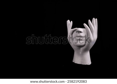 On Black Background With Copy Space Pensive White Statue