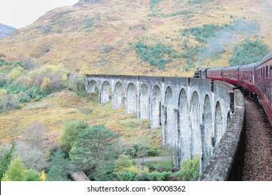 On Board A Steam Train Crossing The Glenfinnan Viaduct In Scotland, As Featured In The Harry Potter Films