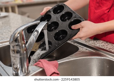 On the dishes, dishes are washed off - close up sink - Shutterstock ID 2259143805