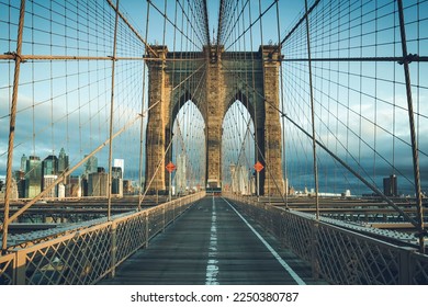 On the famous Brooklyn Bridge in the morning, NYC. - Powered by Shutterstock