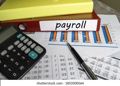 On financial documents with a chart there is a folder where payroll is located. Business and financial concept