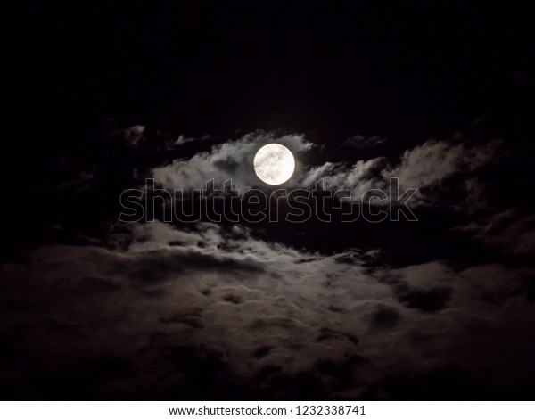 On the full moon\
night with cloudy on sky