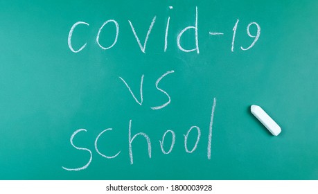 On The Green Chalkboard Is Written Ovid 19 , School, Top View, Copy Space