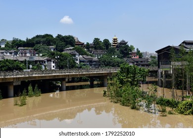 On July 27, 2020, The No.3 Flood Peak Of The Yangtze River Passes Through Ciqikou Ancient Town In Chongqing, China, Which Is The Largest Flood Peak Of The Yangtze River This Year.