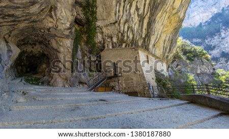 On the left side of the Gorge of Frasassi opens a vast archway in which is located the Hermitage of Santa Maria Infra Saxa.