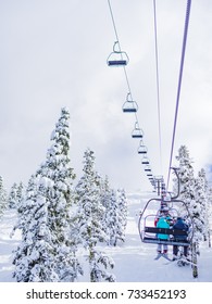 On The Lift While Skiing In Lake Tahoe. A Powder Day Kind Of Day.