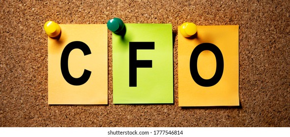 On multicolored stickers in black letters the inscription CFO.