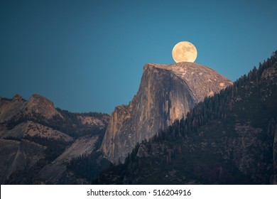 On Nov 14, 2016, Supermoon, Super Sized Moon, Rise Over The Half Dome In Yosemite National Park