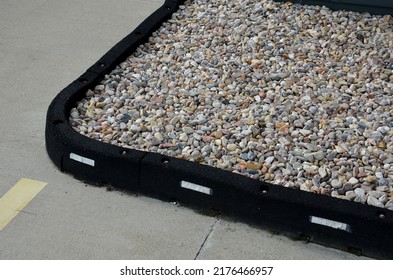 On The Roof Structure Of The Roadway, A Bridge Made Of Concrete Where Curbs With Pebble Barriers Are Formed By Screwed Black Rubber Bumpers With White Reflectors, Traffic, Traffic, Truck