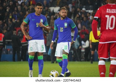 On Septembre 27, 2022,  NeymarJR And Casemiro During The Amical Match Between Brésil Vs Tunisia At The Parc Des Princes.