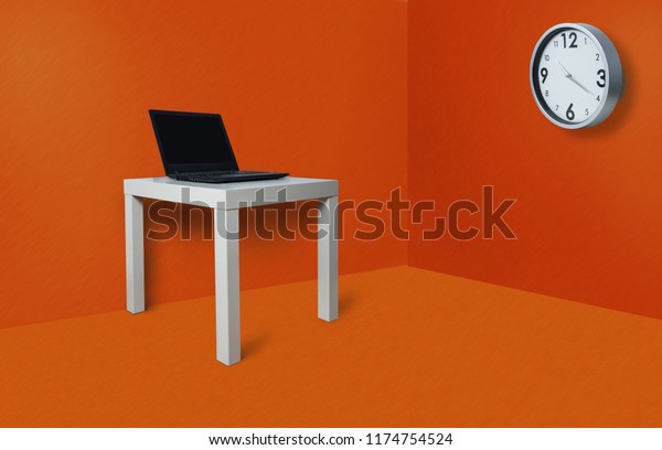 On Table Lies Open Laptop Clock Stock Photo Edit Now 1174754524