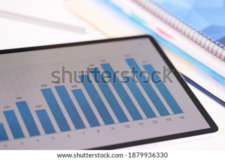 On the tablet, financial indicators in chart. Small and medium business development concept