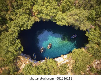 On top of Melissani Cave ( Melissani Lake) near Sami village in Kefalonia island , Greece